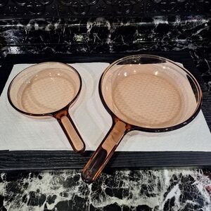 Corning Visions Amber Glass Frying Pan Cookware Set , Waffle Bottom Skillets